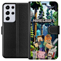 Pikkukuva 1 / 3: Samsung Galaxy S21 Ultra 5G Lompakkokotelo Minecraft-matkapuhelinkotelo metsällä ja pikselityylisillä hahmoilla