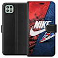 Miniatyrbillede 1 af 3: Samsung Galaxy A22 5G Tegnebogsetui  Nike Logo Rød Blå Sneakers Stil Sport Mode Populært Swoosh Motiv Træningstøj Grafisk Ikon