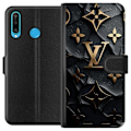 Miniatyrbillede 1 af 3: Huawei P30 lite Tegnebogsetui Louis Vuitton Mørk Tilstand Design Sort Luksus Stil Mode Populær Grafisk Mønster Modeikon Luksusmærke