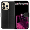 Pikkukuva 1 / 3: Apple iPhone 15 Pro Lompakkokotelo Squid Game Teema Suosittu Sarja Motiivi Graafinen Ikoninen Suunnittelu Aasialainen Popkulttuuri Jännitys Draama