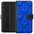 Pikkukuva 1 / 3: Sony Xperia 1 V Lompakkokotelo Siniset Sydämet
