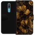 Kompatibelt Plånboksfodral till Nokia 2.4 Guldfärgade blommor guld
