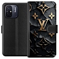 Miniatyrbillede 1 af 3: Xiaomi Redmi 12C Tegnebogsetui Louis Vuitton Mørk Tilstand Design Sort Luksus Stil Mode Populær Grafisk Mønster Modeikon Luksusmærke