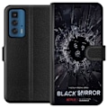 Pikkukuva 1 / 3: Motorola Edge 20 Pro Lompakkokotelo Black Mirror Sci-Fi Netflix -sarja Dystopia Teknologia Cyberpunk Synkkä TV Videopeli Teema