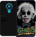 Kompatibel Tegnebogsetui til Nokia 3.4 Tegnet Albert Einstein med solbriller, udstrakt tunge og grøn Genius-tekst sort