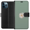 Pikkukuva 1 / 3: Apple iPhone 12 Pro Max Lompakkokotelo Vihreä Minimalikukka - tyylikäs kukka vihreällä taustalla
