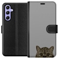Miniatyrbillede 1 af 3: Samsung Galaxy A54 Tegnebogsetui Grå Katteblik - stilfuld kat design med grå baggrund