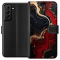 Kompatibelt Lommeboketui til Samsung Galaxy S21+ 5G Marble Rød