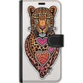 Miniatyrbillede 3 af 3: Kompatibel Tegnebogsetui til Google Pixel 6a Illustreret leopard med lyserøde og orange hjerter, sorte pletter og dekorative detaljer orange