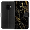 Miniatyrbillede 1 af 3: Samsung Galaxy S9 Tegnebogsetui Marmor Sort & Guld