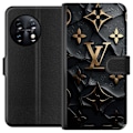 Miniatyrbillede 1 af 3: OnePlus 11 Tegnebogsetui Louis Vuitton Mørk Tilstand Design Sort Luksus Stil Mode Populær Grafisk Mønster Modeikon Luksusmærke