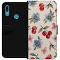 Miniatyrbillede 1 af 3: Huawei Y6 (2019) Tegnebogsetui Bær & Blomster - mønster med blå blomster og skovbær