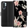 Miniatyrbillede 1 af 3: Huawei P30 Pro Tegnebogsetui Blomstermønster Sort