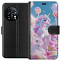 Miniatyrbillede 1 af 3: OnePlus 11 Tegnebogsetui Enhjørning Candy Pastel Kawaii Motiv Sød Populær Farve Grafisk Trend Børne Motiv Fantasy Art