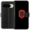 Miniatyrbillede 1 af 3: Kompatibel Tegnebogsetui til Google Pixel 11 Orange skjold med sort heraldisk løve mod sort baggrund sort