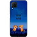 Kompatibelt Mobildeksel til Huawei P40 lite Tegnede løveunger under en blå stjernehimmel med Hakuna Matata-tekst blå