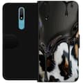 Kompatibel Tegnebogsetui til Nokia 2.4 Sort flydende dråbemønster over sort-hvidt dyremotiv med brune detaljer, moderne dyrisk design sort