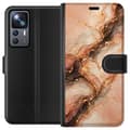 Kompatibelt Lommeboketui til Xiaomi 12T Pro Marmorhjerte oransje