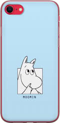 Kompatibel Mobilcover til Apple iPhone 8 Mumitrolden i sort-hvid illustration mod lyseblå baggrund blå