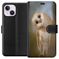 Miniatyrbillede 1 af 3: Apple iPhone 15 Plus Tegnebogsetui Ugle Nysgerrig Blik Fuglemotiv Skov Natur Grafisk Design Populært Motiv Dyr Tema Dekoration