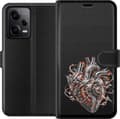 Kompatibel Tegnebogsetui til Xiaomi Redmi Note 12 Pro Sølvfarvet mekanisk hjerte med rør, orange spoler og lysende detaljer sølv