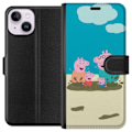 Pikkukuva 1 / 3: Apple iPhone 15 Lompakkokotelo Greta Possu Perhe Jori Mutapuro Lasten Kuva Sarja Suosittu Lasten Hahmo Ilo