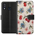 Miniatyrbillede 1 af 3: Samsung Galaxy A40 Tegnebogsetui Bær & Blomster - mønster med blå blomster og skovbær