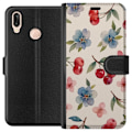 Miniatyrbillede 1 af 3: Huawei P20 lite Tegnebogsetui Bær & Blomster - mønster med blå blomster og skovbær