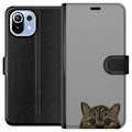 Miniatyrbild 1 av 3: Xiaomi Mi 11 Lite Plånboksfodral Grå Kattblick – stilren kattdesign med grå bakgrund