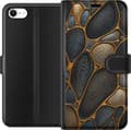 Kompatibel Tegnebogsetui til Apple iPhone 6 Abstrakt mønster med sorte, brune og beige stenformer indrammet af gyldne linjer sort