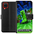 Miniatyrbillede 1 af 3: Samsung Galaxy A12 Tegnebogsetui Minecraft Creeper mobilskal i klassisk grön pixelstil