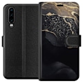 Miniatyrbillede 1 af 3: Huawei P30 Tegnebogsetui Sort guld abstrakt