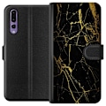Miniatyrbillede 1 af 3: Huawei P20 Pro Tegnebogsetui Marmor Sort & Guld