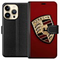 Miniatyrbillede 1 af 3: Apple iPhone 15 Pro Tegnebogsetui Mobil etui med stilfuld Porce-logo i sort og hvid