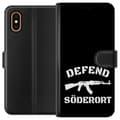 Miniatyrbillede 1 af 3: Kompatibel Tegnebogsetui til Apple iPhone XS Max Sort Söderort - hvidt områdeslogan og hvid våbensilhuet på sort baggrund sort
