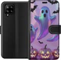 Kompatibel Tegnebogsetui til Samsung Galaxy A42 5G Blå, lilla og lyserøde spøgelser over græskarlygter mod lilla baggrund lilla