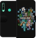 Kompatibel Tegnebogsetui til Huawei P40 lite E Farverige blokfigurer, dyr og monstre samlet på sort baggrund sort