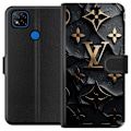Miniatyrbillede 1 af 3: Xiaomi Redmi 9C Tegnebogsetui Louis Vuitton Mørk Tilstand Design Sort Luksus Stil Mode Populær Grafisk Mønster Modeikon Luksusmærke