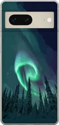 Kompatibelt Mobildeksel til Google Pixel 7 Grønt nordlys over mørk barskog under stjerneklar nattehimmel grønn