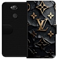 Miniatyrbillede 1 af 3: Sony Xperia XA2 Tegnebogsetui Louis Vuitton Mørk Tilstand Design Sort Luksus Stil Mode Populær Grafisk Mønster Modeikon Luksusmærke