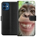 Miniatyrbillede 1 af 3: Apple iPhone 12 mini Tegnebogsetui Chimp Selfie Rolig Grafisk Design Abe Dyremotiv Trendy Sjovt Motiv Populært Urban Kunst Stil
