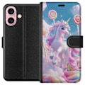 Miniatyrbillede 1 af 3: Apple iPhone 16 Tegnebogsetui Enhjørning Candy Pastel Kawaii Motiv Sød Populær Farve Grafisk Trend Børne Motiv Fantasy Art