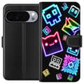 Kompatibel Tegnebogsetui til Google Pixel 11 Pro Farverige geometriske neonfigurer og symboler mod sort baggrund sort
