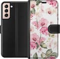 Kompatibel Tegnebogsetui til Samsung Galaxy S21 Rosa blomster