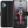 Kompatibel Tegnebogsetui til Samsung Galaxy A32 5G Rød, hvid og sort formelbil nummer 16 set forfra mod grå baggrund grå