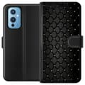 Kompatibel Tegnebogsetui til OnePlus 9 Sort geometrisk ternet mønster med guldfarvede linjer og dekorative detaljer sort