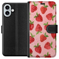 Miniatyrbild 1 av 3: Apple iPhone 16 Plus Plånboksfodral Strawberry Dreams – jordgubbsmönster i retrostil