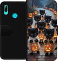 Kompatibel Tegnebogsetui til Huawei P smart 2019 Sorte killinger med orange græskarbøtter på en efterårsgade med græskarlygter orange