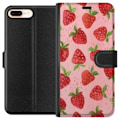 Miniatyrbild 1 av 3: Apple iPhone 8 Plus Plånboksfodral Strawberry Dreams – jordgubbsmönster i retrostil
