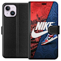 Miniatyrbillede 1 af 3: Apple iPhone 15 Plus Tegnebogsetui  Nike Logo Rød Blå Sneakers Stil Sport Mode Populært Swoosh Motiv Træningstøj Grafisk Ikon